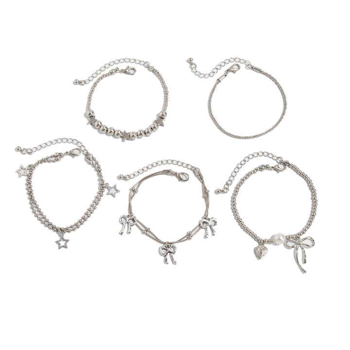 Layered Style Bow Pendant Bracelet Set