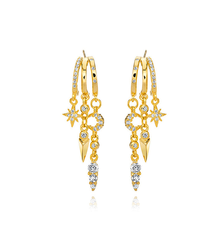 S925 Sterling Silver 18K Gold-Plated Irregular Tassel Zircon Hoop Earrings