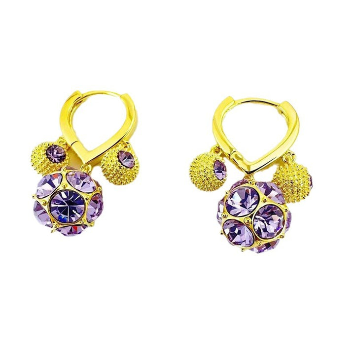 Multi-Color Diamond Sparkle Ball Heart Huggie Earrings (Delicate Dangle Statement Hoops)