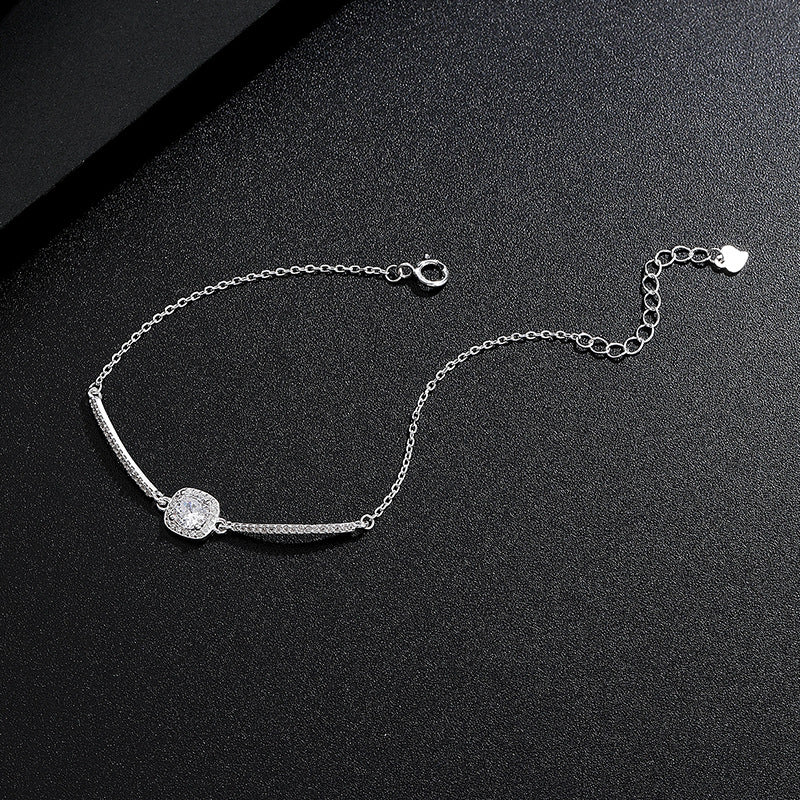 S925 Sterling Silver Square-Cut Cubic Zirconia Bracelet for Women