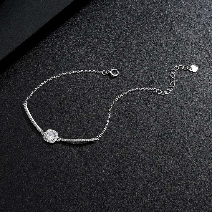 S925 Sterling Silver Square-Cut Cubic Zirconia Bracelet for Women