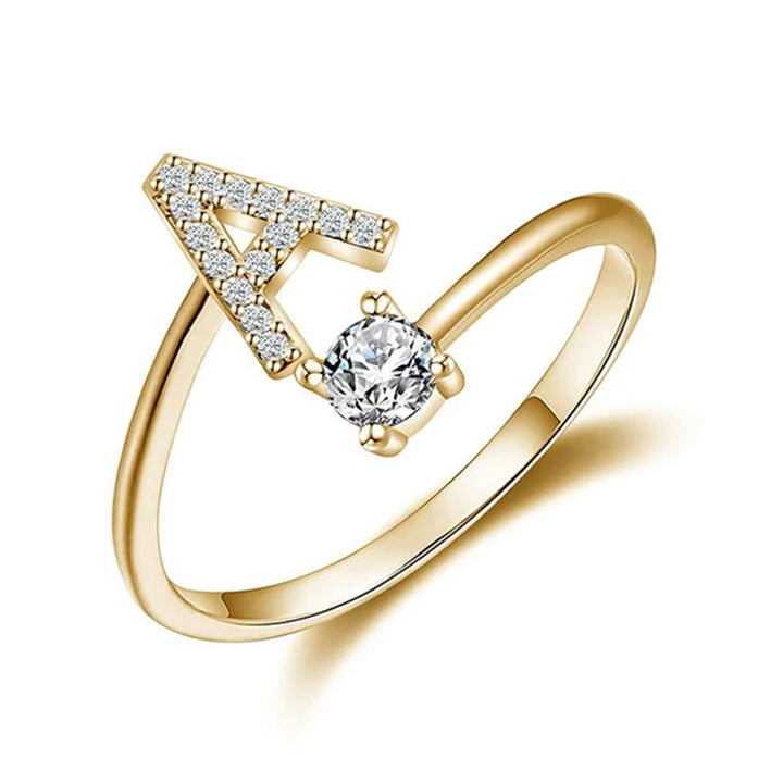Full Zircon Letter Open Ring CNC-Set Titanium Steel Vacuum Plated