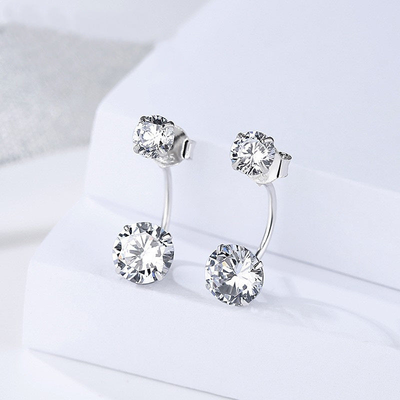 S925 Sterling Silver Double Cubic Zirconia Stud Earrings
