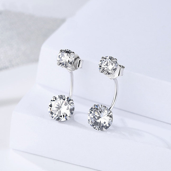 S925 Sterling Silver Double Cubic Zirconia Stud Earrings