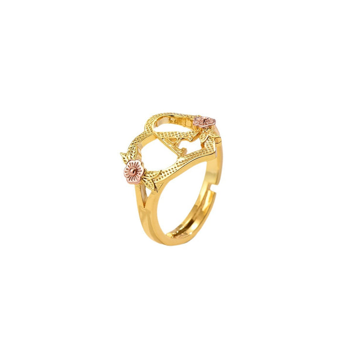 Fresh Sweet Creative Style  Rose Dual-Tone 26-Letter Open Ring