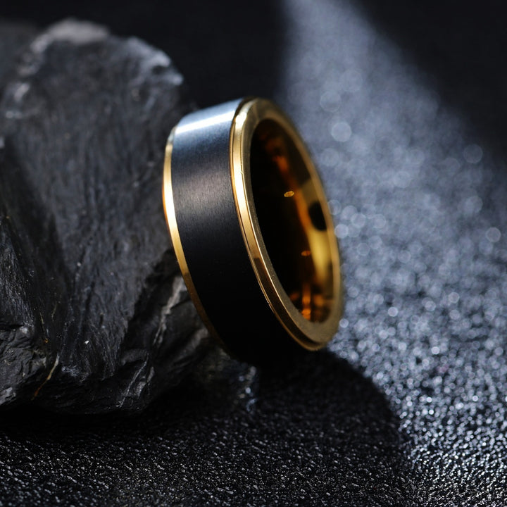 Titanium Steel Plated 18K Gold Black-Gold Contrast Minimalist Ring (Light Luxury Commuting Style)