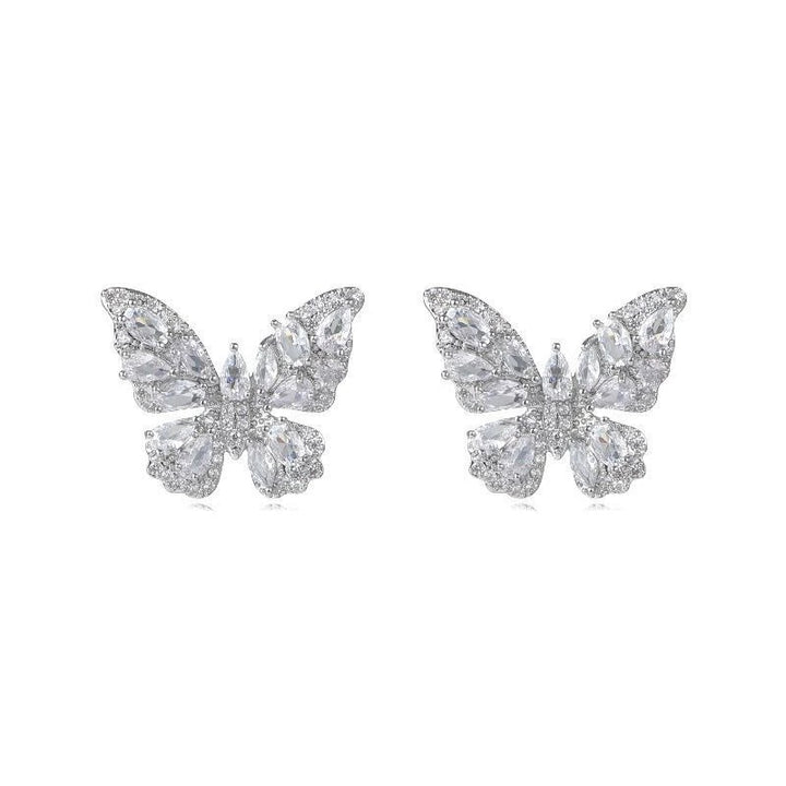 Full Diamond 3D Butterfly S925 Silver Stud Earrings