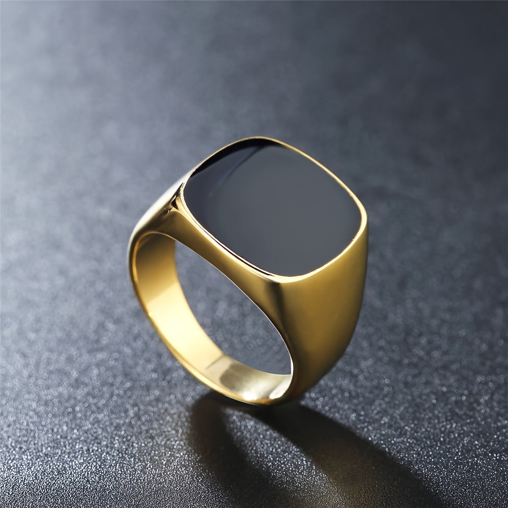 Square Black Face Titanium Steel Ring (Gold/Silver Dual-Tone Minimalist Personalized Style)