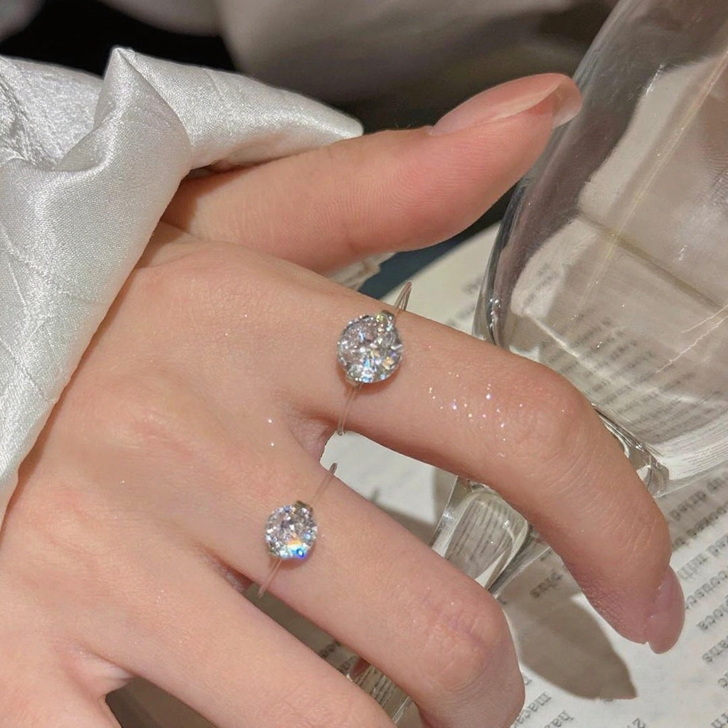 925 Sterling Silver Moissanite Invisible Fishline Mermaid's Tear Ring