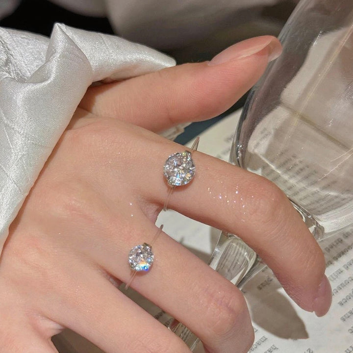 925 Sterling Silver Moissanite Invisible Fishline Mermaid's Tear Ring