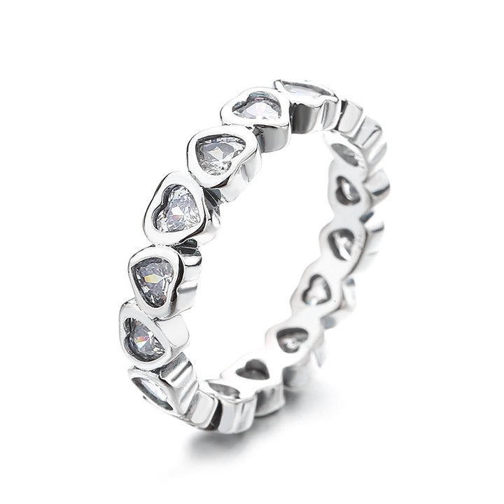 Full Eternity Heart Bezel Set Ring, Continuous Heart Shape All Around Diamond Band Gold Silver Romantic Stacking Jewelry For Women