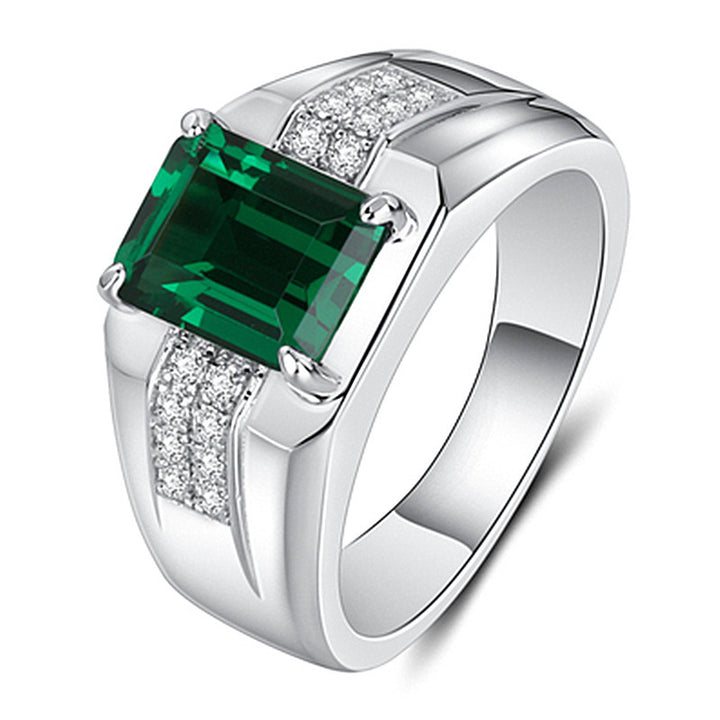Men's Luxury Rectangular Gem Wide Band Ring (Emerald & Sapphire Two Colors Business Ring)