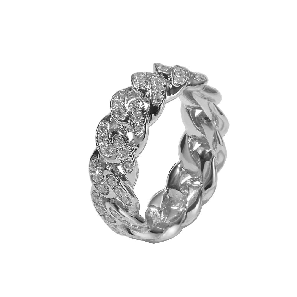 Chain Pattern Segmented Diamond Ring (Cool Luxury Street Style)