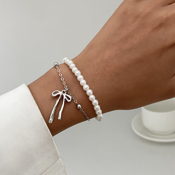 Layered Style Bow Pendant Bracelet Set