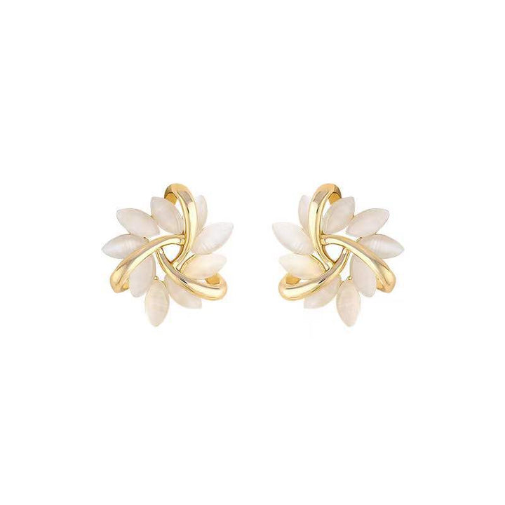 S925 Sterling Silver French-Style Cat's Eye Flower Earrings for Women