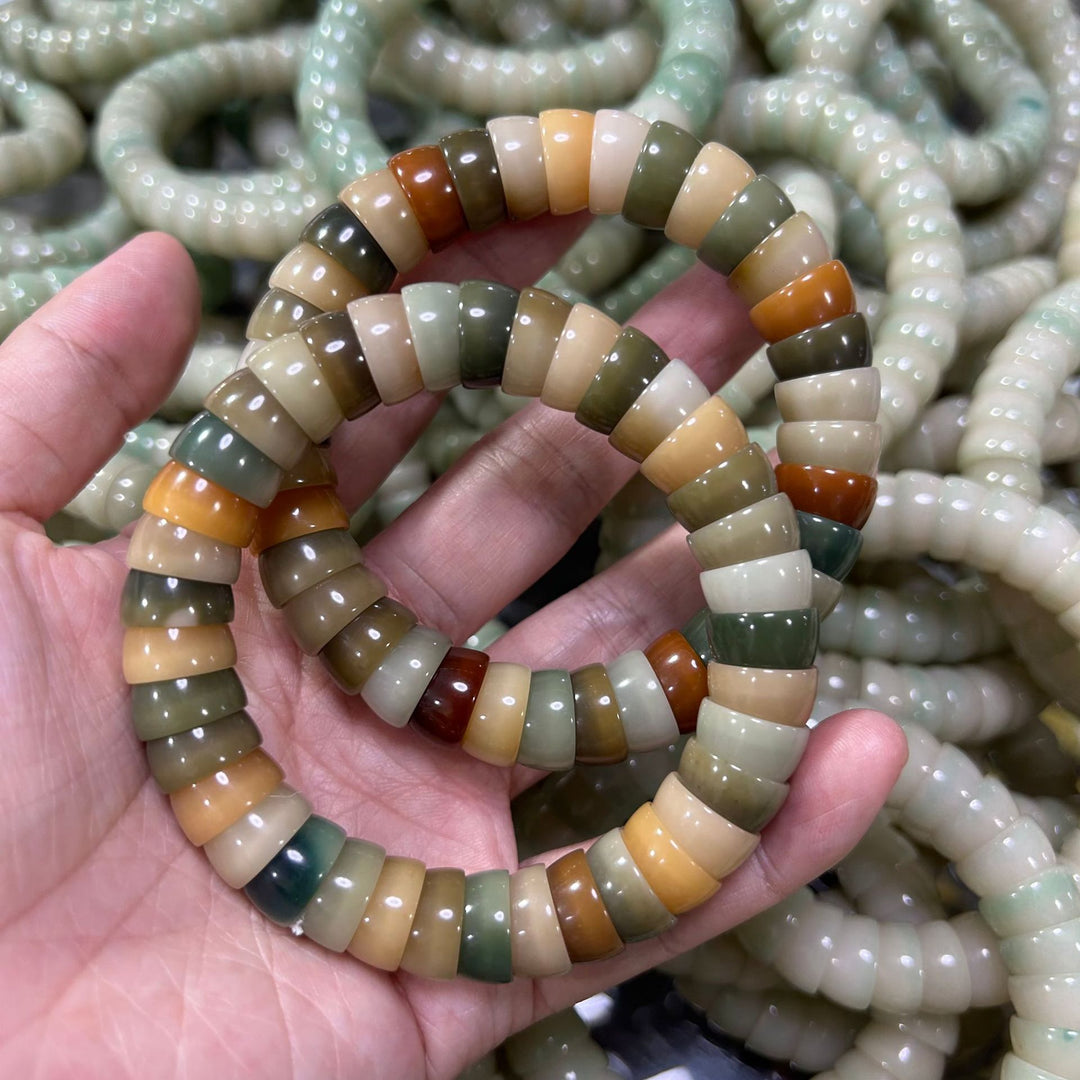 Multi-Gem Bodhi Bead Bracelet with Polished Bowl Beads and Flexible Single Loop Design
