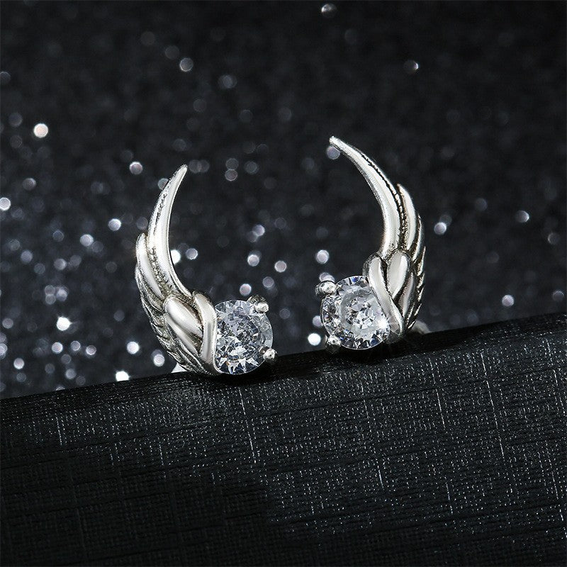 Angel Wing Asymmetric Colored Diamond Studs (Light Luxury Niche Dark Style Earrings)
