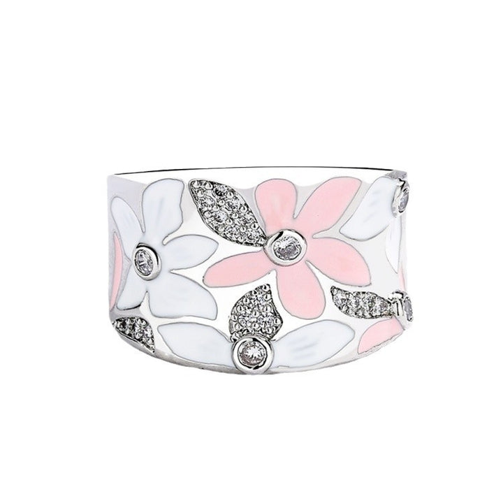 Two‑Tone Enamel Floral Wide Band Ring, Two Colors Available