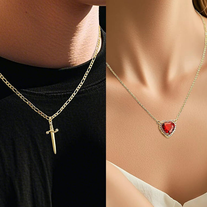 Heart & Dagger Couple Pendant Necklace Set