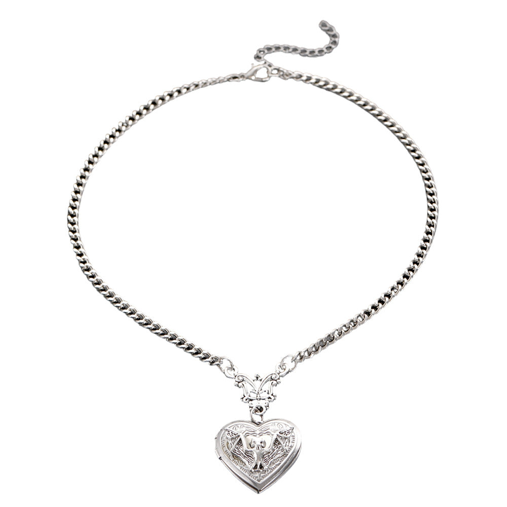 Gothic Bat Heart Locket Necklace (2 Styles Punk Statement Pendant)