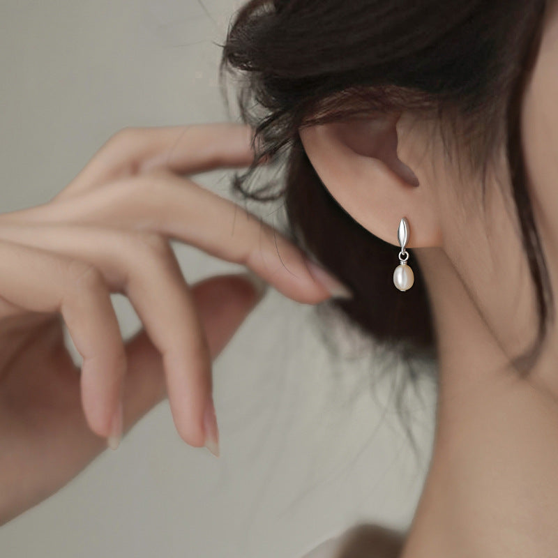 Double Teardrop Pearl Long Drop Earrings, Gold & Silver Minimalist Commuter Dainty Earrings