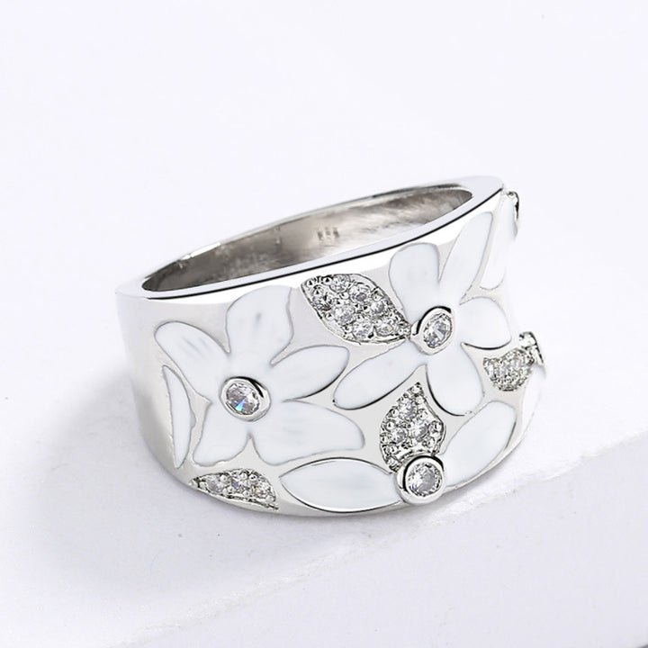 Two‑Tone Enamel Floral Wide Band Ring, Two Colors Available