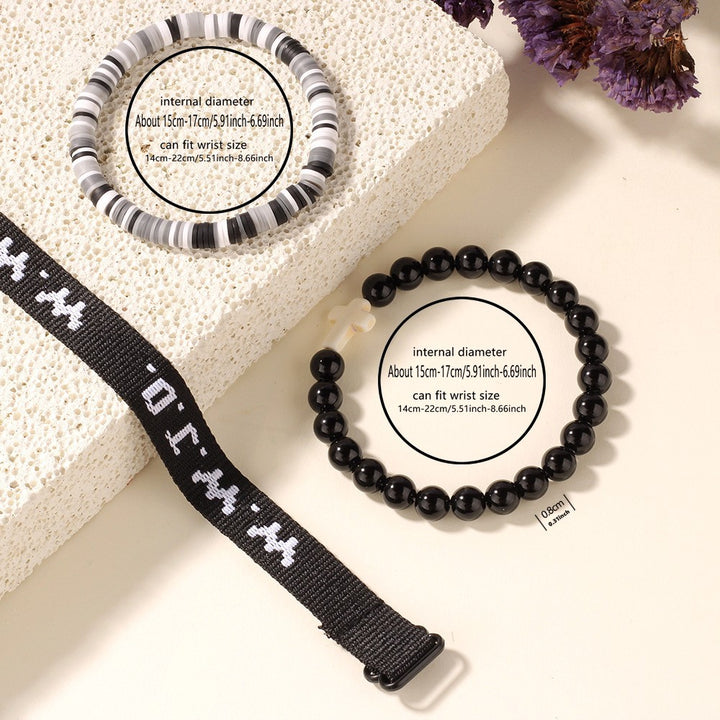 WWJD Series Cross Beaded Webbing Bracelet Set