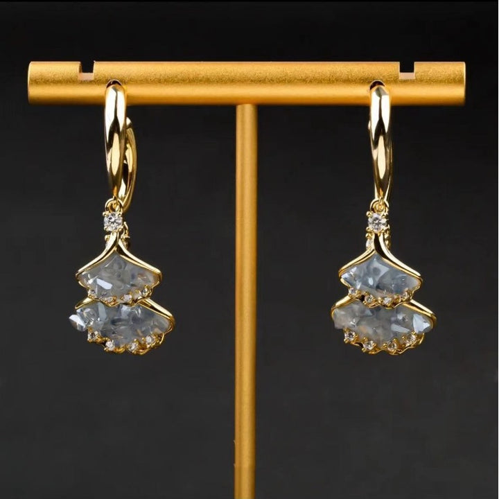 Double Layer Ice Blue Ginkgo Leaf Huggie Earrings (Light Luxury Fresh Gentle Earrings)