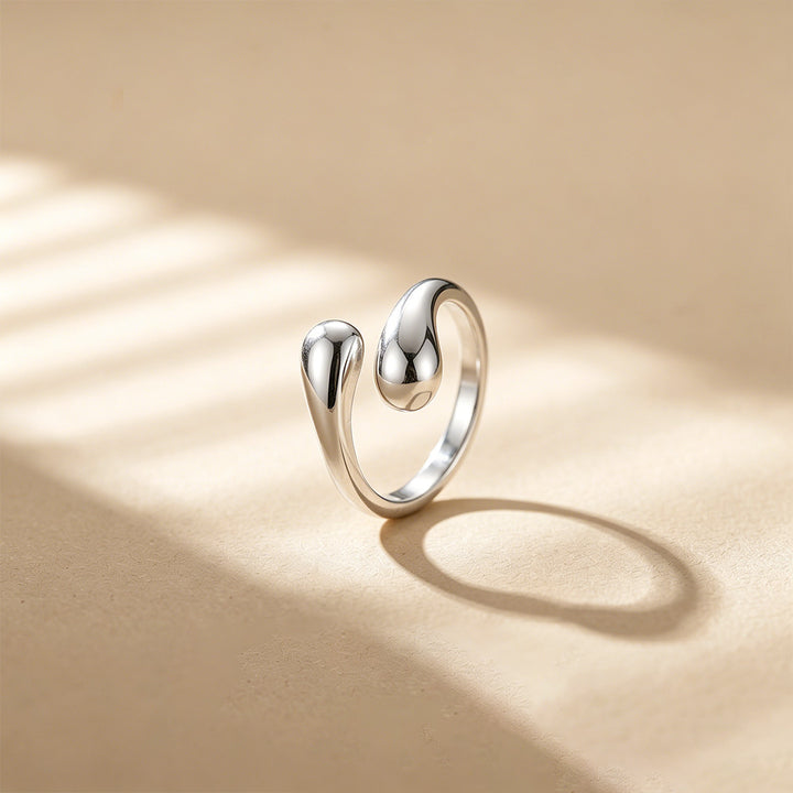Minimal Double Teardrop Open Silver Ring, Gold & Silver Premium Irregular Adjustable Band