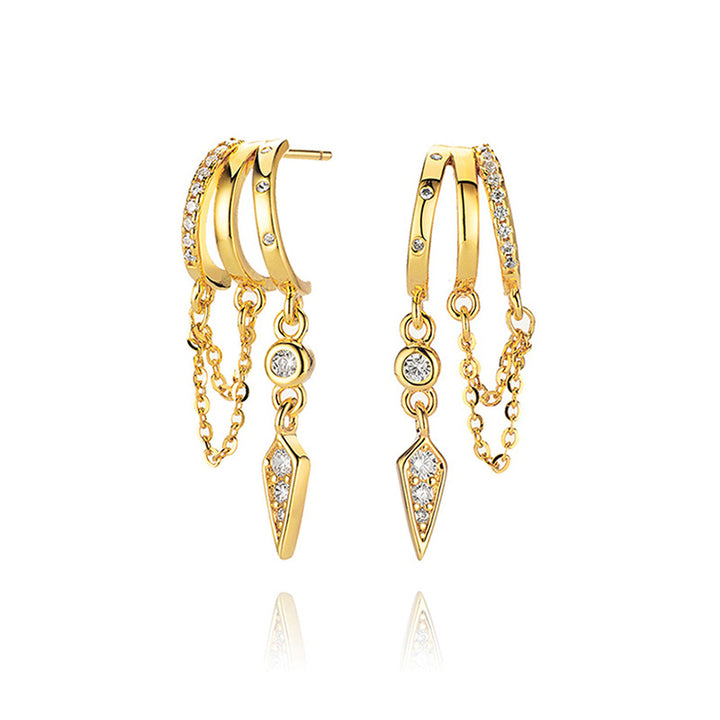 S925 Sterling Silver 18K Gold-Plated Irregular Tassel Zircon Hoop Earrings