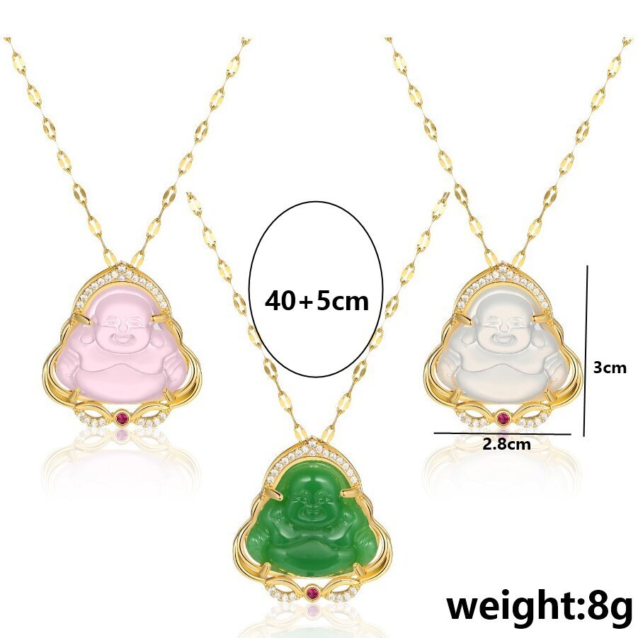 Hip-Hop Micro Paved Maitreya Buddha Pendant Titanium Steel Necklace