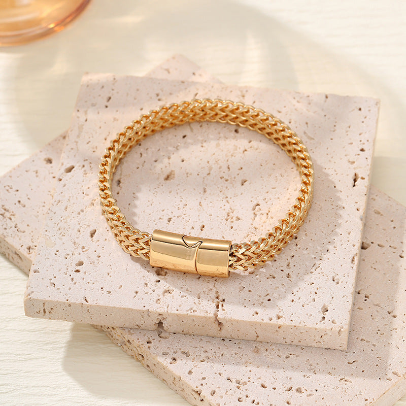 Hip-Hop Stainless Steel Double-Sided 8×4mm Fish Scale Bracelet