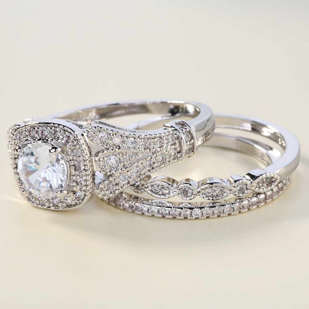 Vintage Milgrain Halo 3-Piece Bridal Ring Set, Solid S925 Silver 3-Tone Heavy Stackable Engagement Band Set