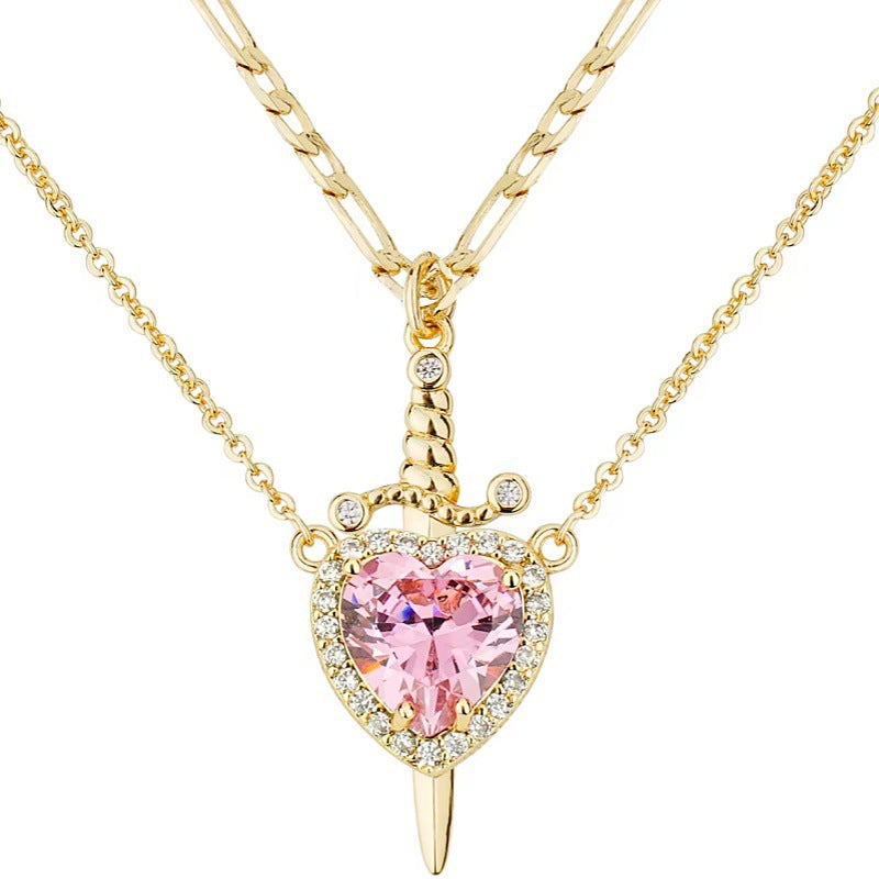 Heart & Dagger Couple Pendant Necklace Set