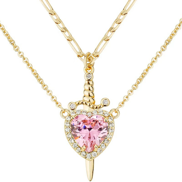 Heart & Dagger Couple Pendant Necklace Set