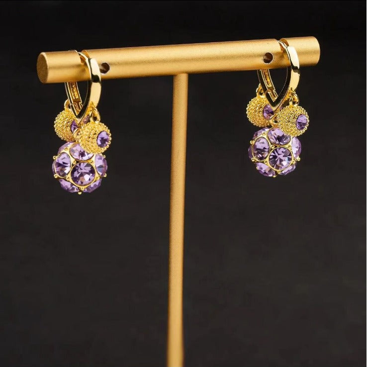 Multi-Color Diamond Sparkle Ball Heart Huggie Earrings (Delicate Dangle Statement Hoops)