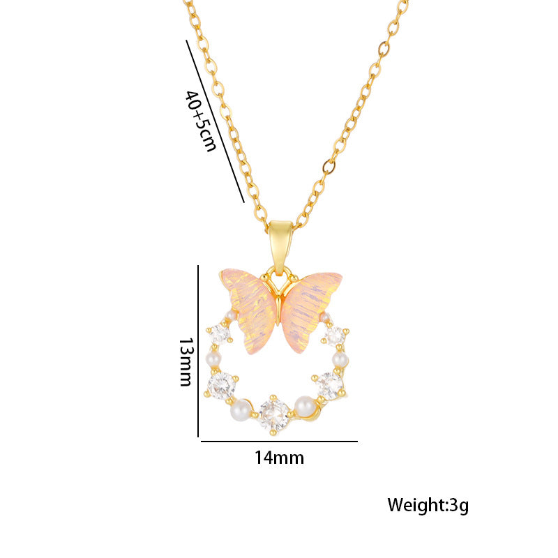 Mother-of-Pearl Butterfly & Diamond Choker (Fairy Vibe Sweet Girl Style)
