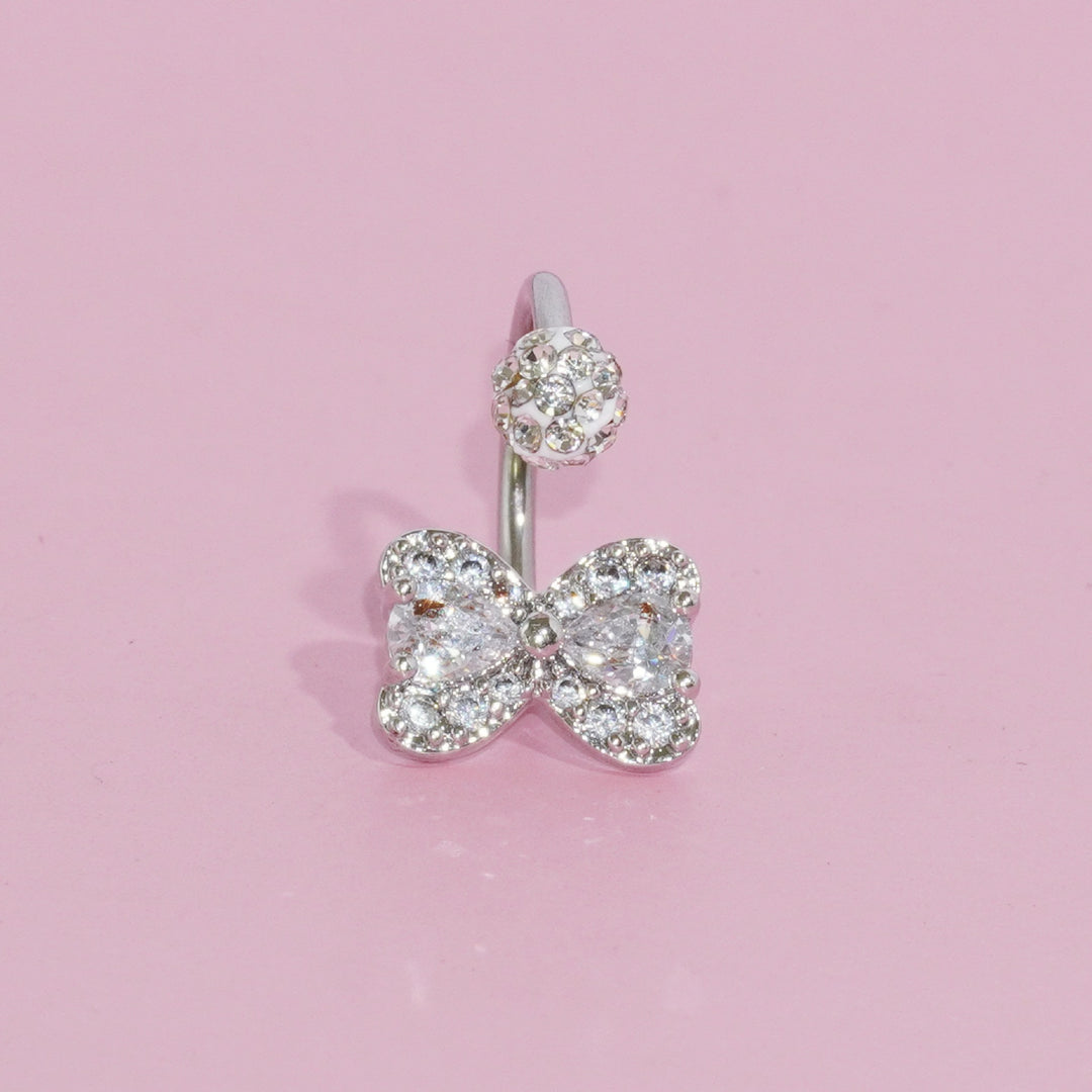 Paved Crystal Bow U-Shaped Piercing Jewelry, Titanium Lip Stud & Ear Stud Available in Multiple Colors