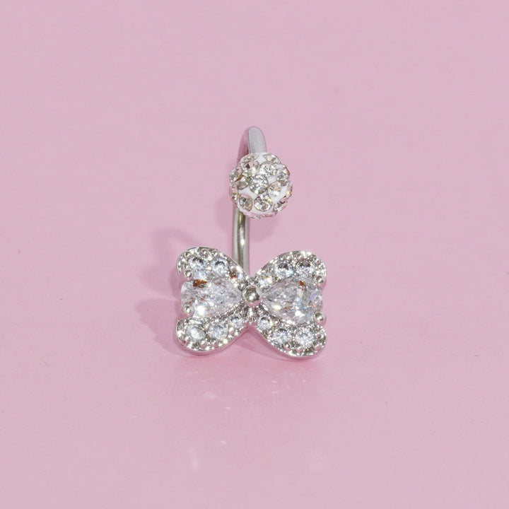 Paved Crystal Bow U-Shaped Piercing Jewelry, Titanium Lip Stud & Ear Stud Available in Multiple Colors