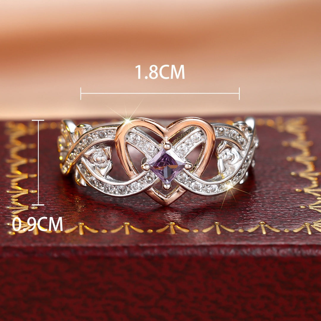 Infinite Love Rose Princess Ring (Dual-Tone Diamond-Inlaid Amethyst Style)