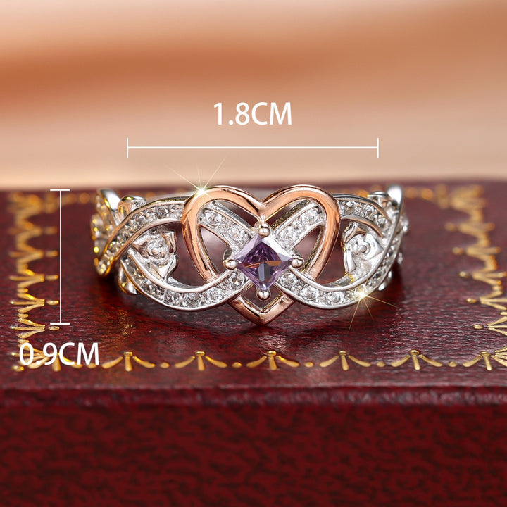 Infinite Love Rose Princess Ring (Dual-Tone Diamond-Inlaid Amethyst Style)