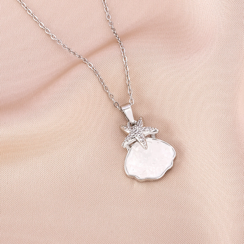 Gold-Plated Copper Starfish & Shell Pendant Necklace with Micro Zircon — Minimalist Chic