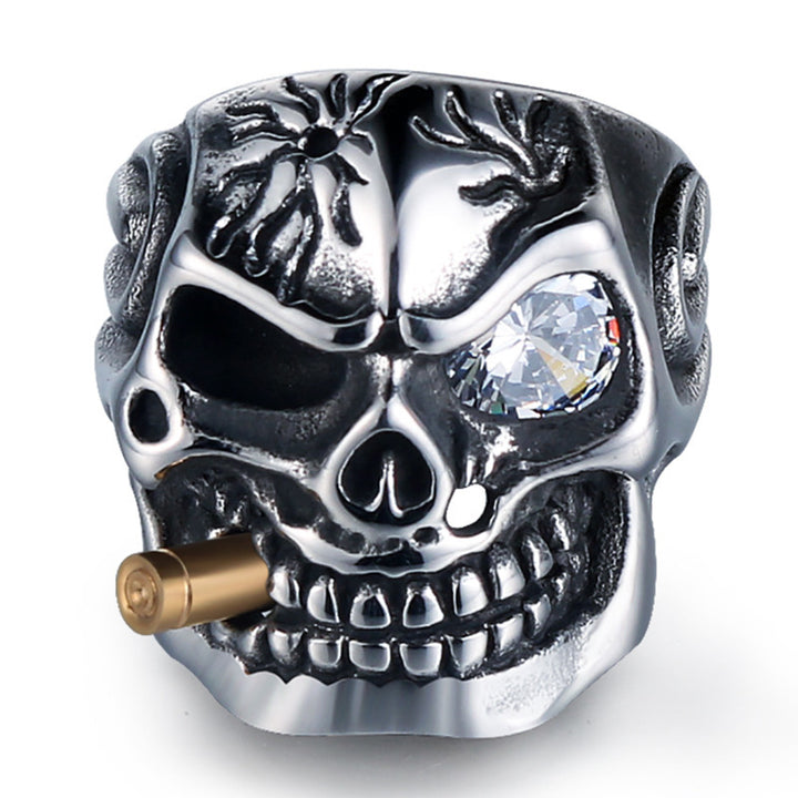 Retro One-Eyed Dragon Pipe Skull Ring (Men's Diamond-Inlaid Bold Band)