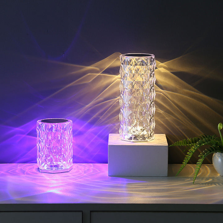 Diamond Cut Crystal Rose Atmosphere Table Lamp, 16 RGB Color Touch & Remote Rechargeable Projection Night Light