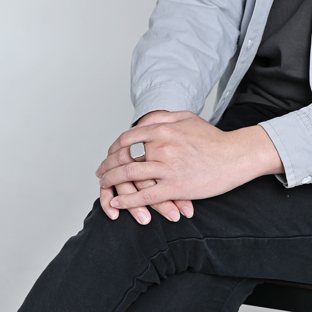 Titanium Steel Polished Square Ring (Minimalist Light Luxury Multi-Color Style)