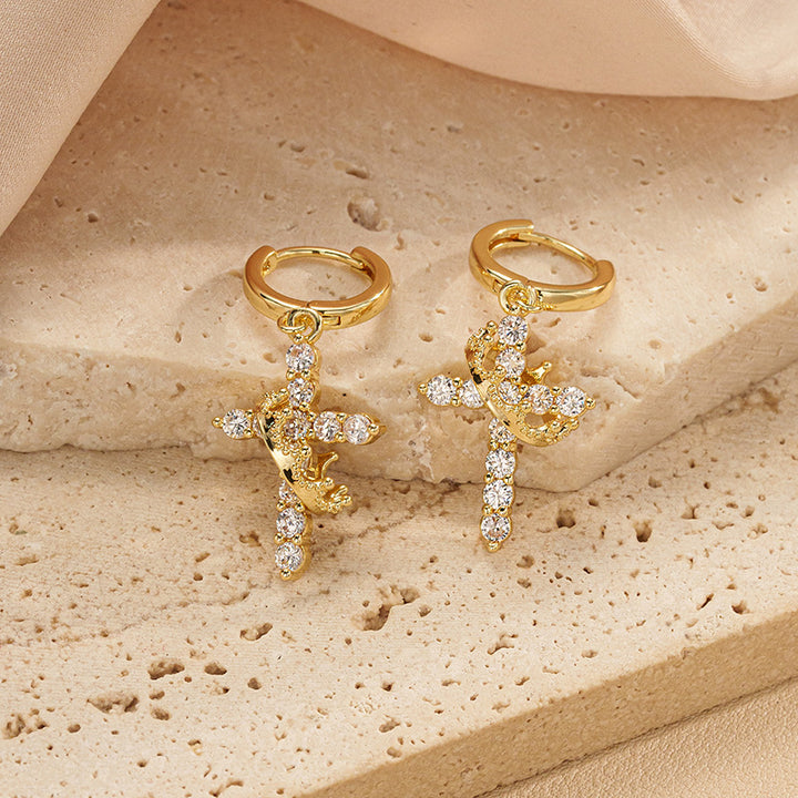 Rotatable Crown Cross Zircon Earrings for Women