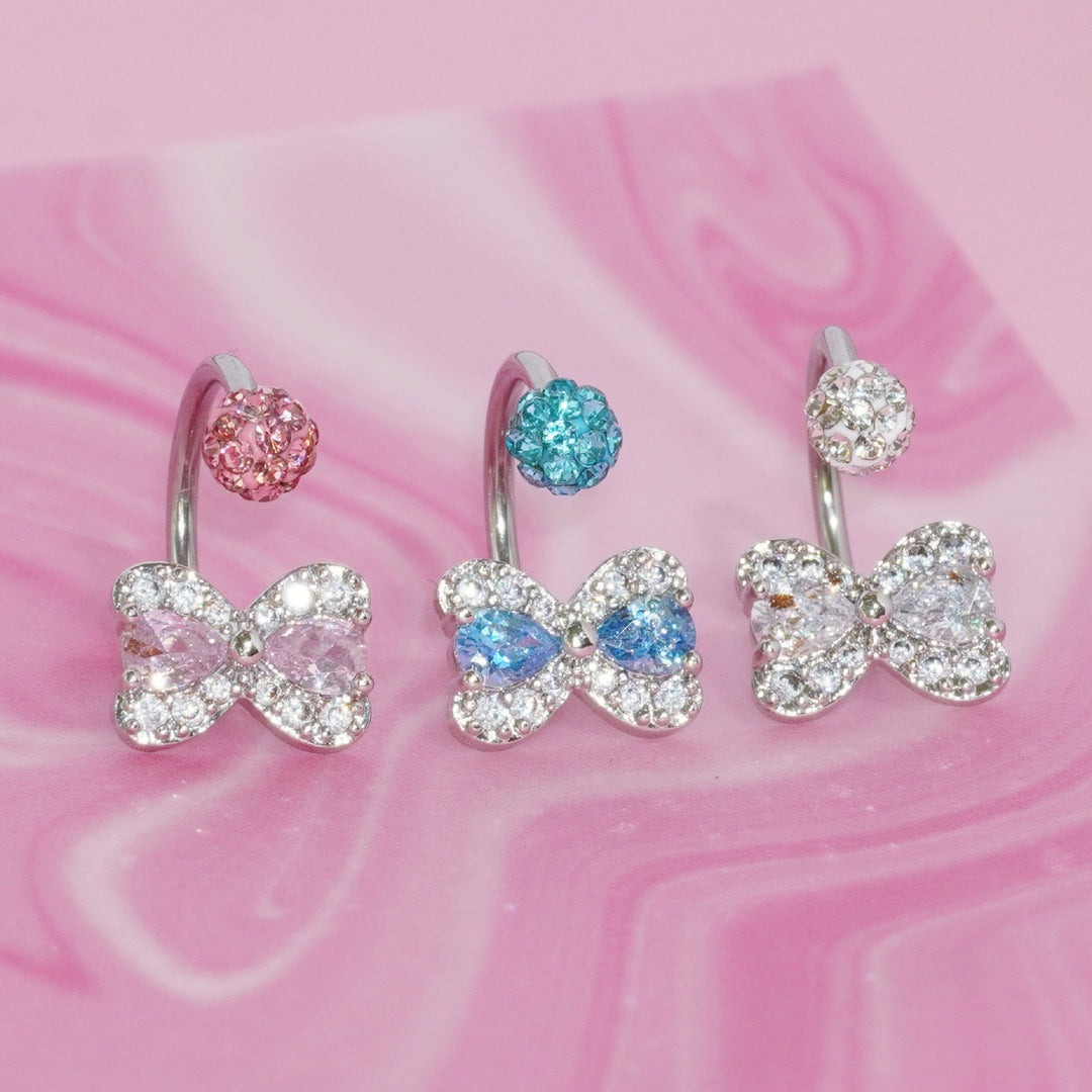 Paved Crystal Bow U-Shaped Piercing Jewelry, Titanium Lip Stud & Ear Stud Available in Multiple Colors
