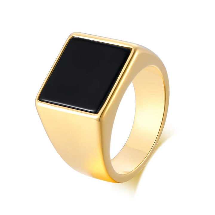 Titanium Steel Geometric Minimalist Square Oil-Drop Business Ring (Light Luxury Commuting Style)