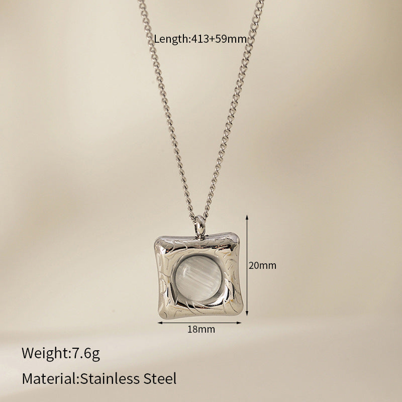 Square Cat's Eye Stone Pendant Necklace – Elegant Clavicle Chain for Women
