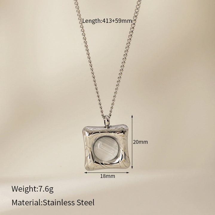 Square Cat's Eye Stone Pendant Necklace – Elegant Clavicle Chain for Women